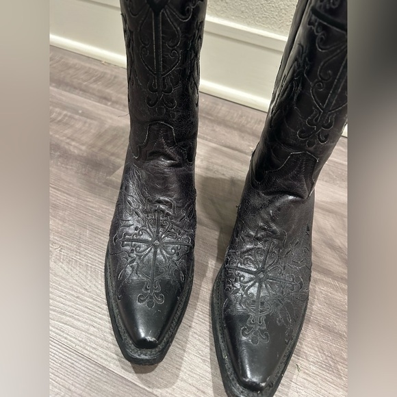 Circle G by Women's Black Filigree Embroidery Cowboy Snip Toe Boots size 8 - Picture 4 of 13